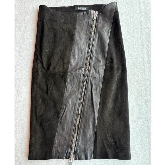 BLK DNM BLACK Leather Suede Skirt Pencil Straight Asymmetrical Zipper XXS - Picture 1 of 7